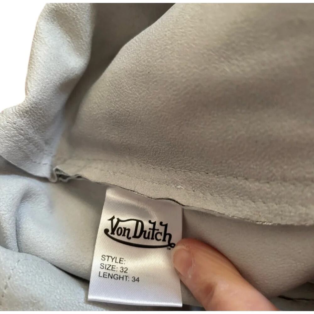Von Dutch Metallic Silver 100% Leather Shorts Embossed Logo L NWT - Picture 5 of 7